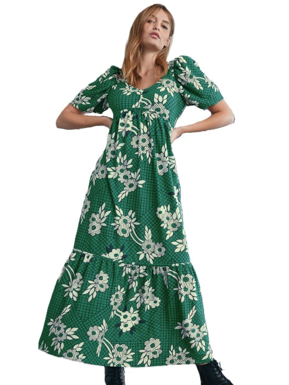 Celia Birtwell Green Floral Empire Waisted Maxi Dress Stretch Pockets